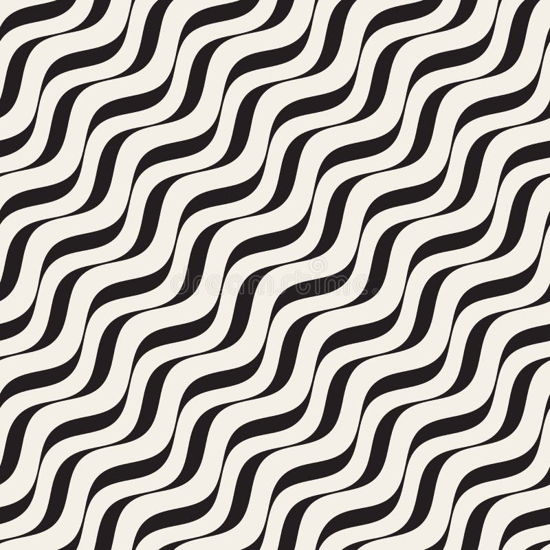 Vector Seamless Black and White Hand Drawn Diagonal Wavy Lines Pattern vector illustration