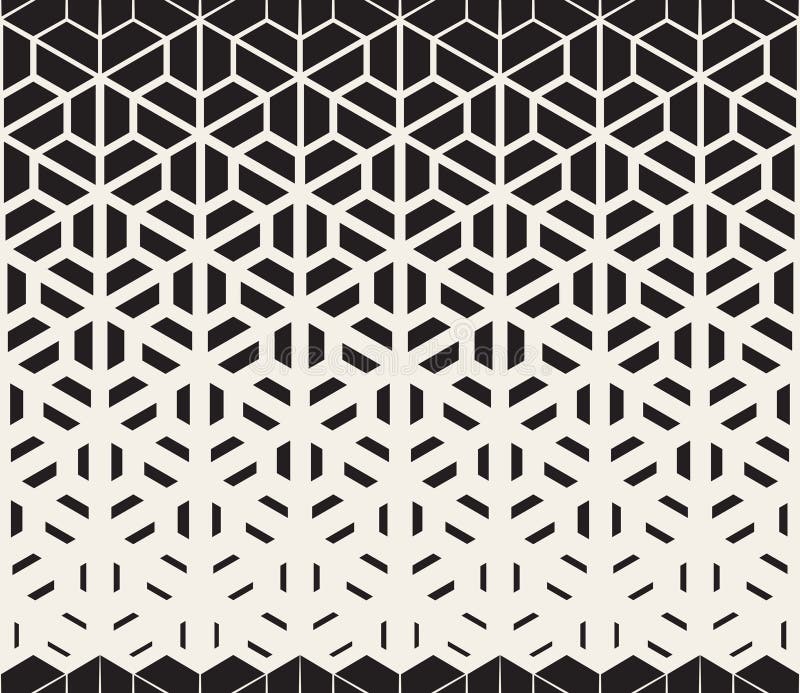 Vector Seamless Black and White Hexagon Triangle Split Lines Halftone