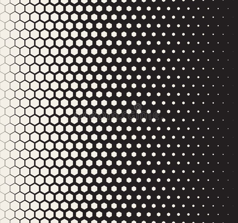 Vector Seamless Black and White Transition Halftone Hexagonal Grid Pattern stock illustration