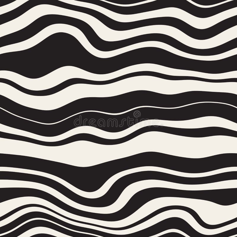 Vector Seamless Black and White Wavy Parallel Distorted lines Pattern vector illustration