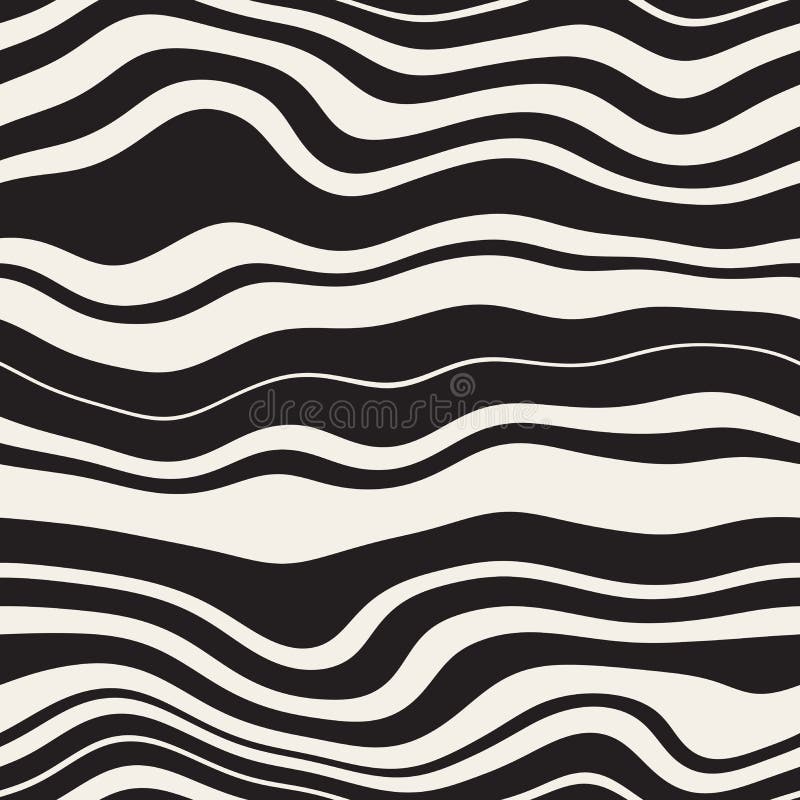 Vector Seamless Black and White Wavy Parallel Distorted lines Pattern Abstract Background