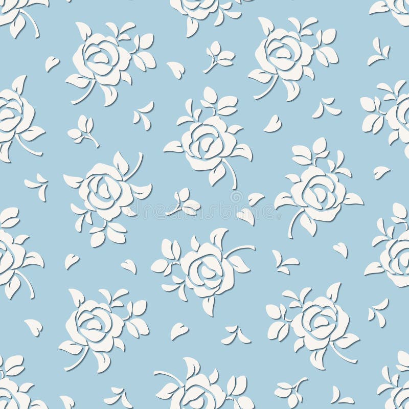 Seamless Blue and White Floral Pattern. Vector Illustration. Stock