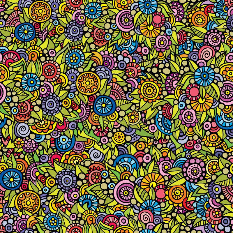 Vector Seamless Doodle Bright Floral Pattern Stock Vector ...