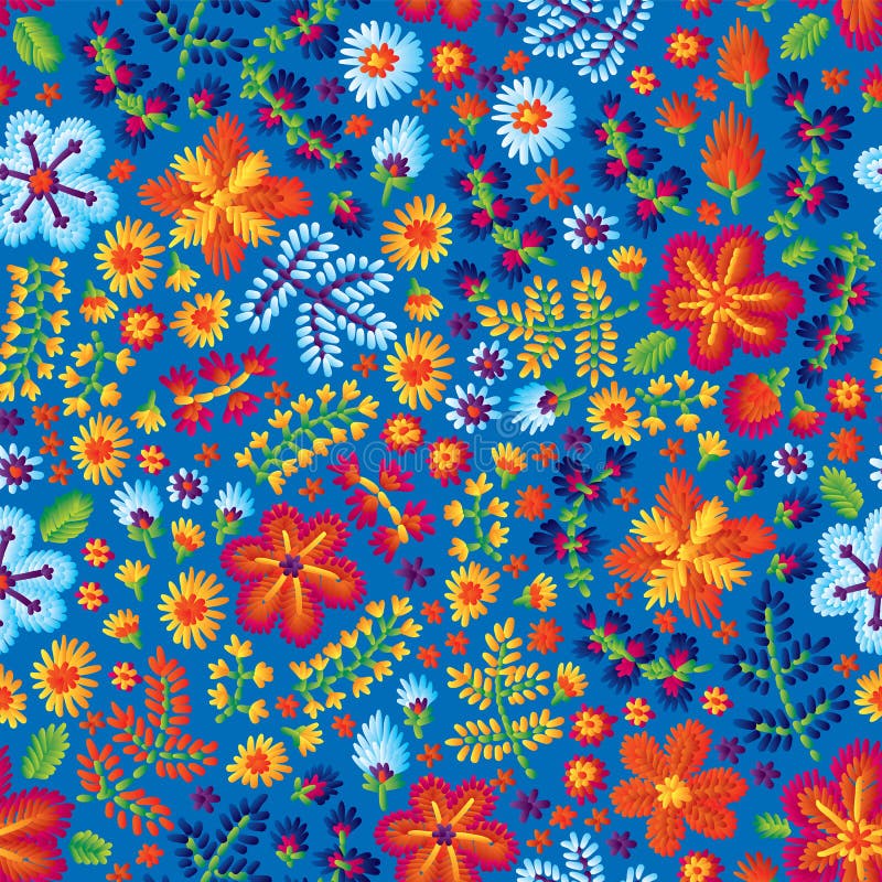 Vector seamless embroidery pattern, decorative textile ornament, pillow or bandana decor. Bohemian handmade style