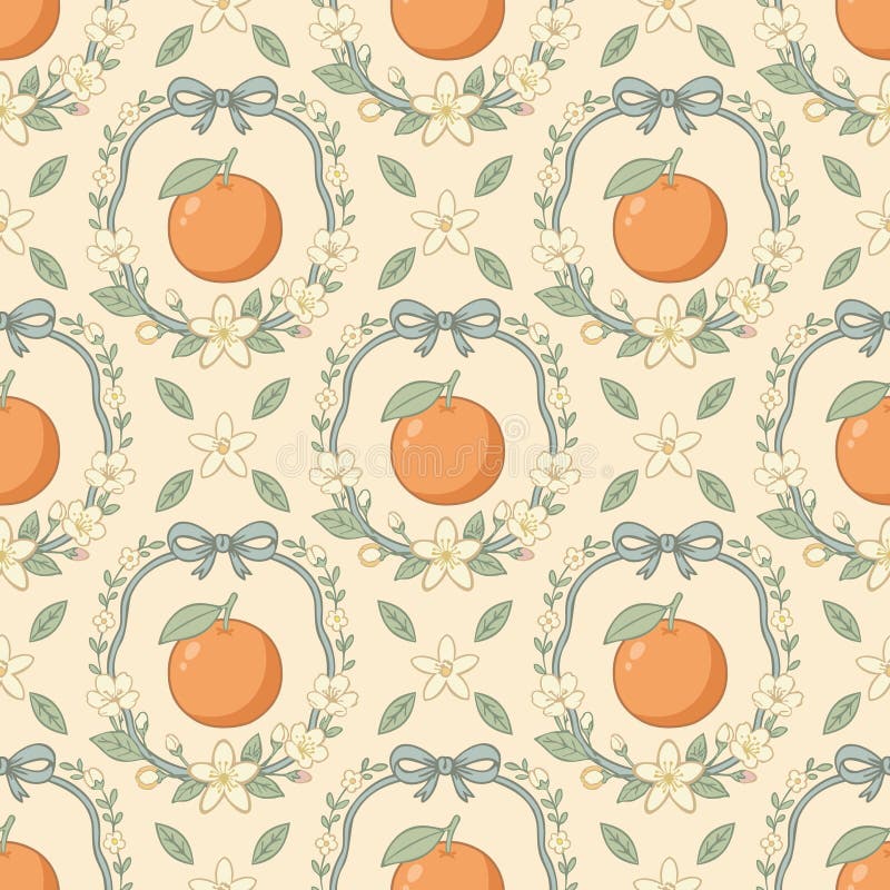 Vector seamless floral pattern with oranges. Coquette style. Seamless bow stock images, royalty-free photos and pictures