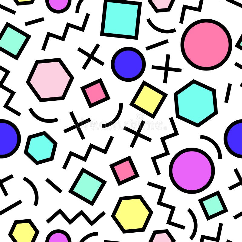 Vector seamless geometric abstract neon pattern. Memphis Style, 80s. royalty free illustration
