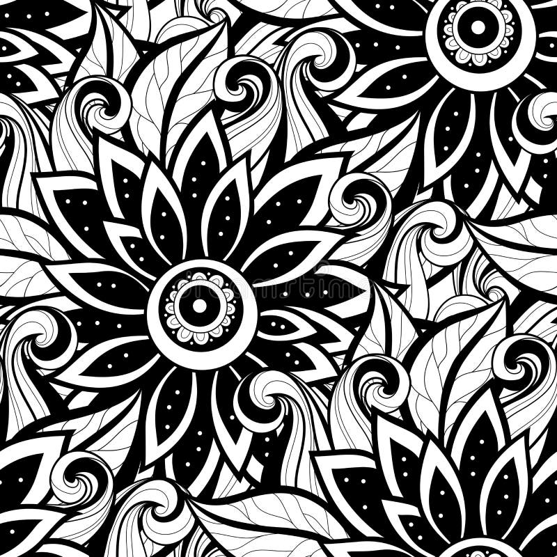 Vector Seamless Monochrome Floral Pattern