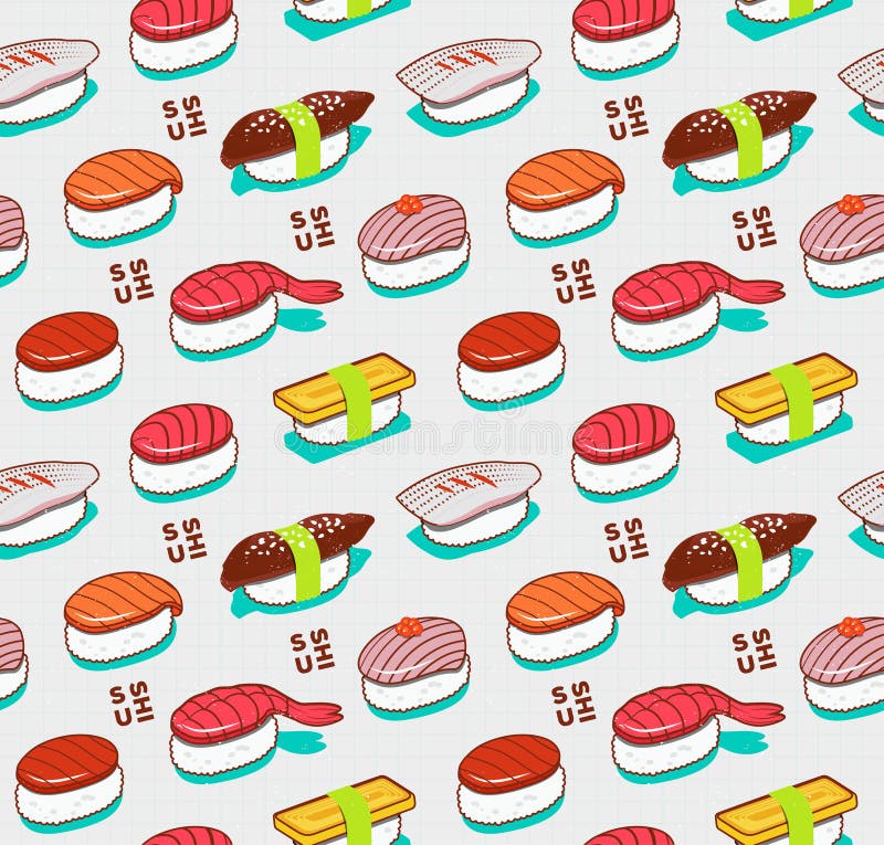 Vector seamless nigiri sushi pattern. Japanese doodle food cover in vintage sketch style. royalty free illustration Vector seamless nigiri sushi pattern. Japanese doodle food cover in vintage sketch style. royalty free illustration