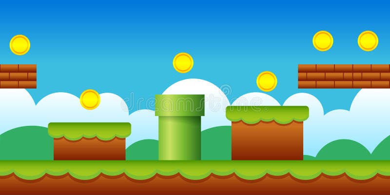 Vector Seamless Old Retro Video Game Background. Classic Style Game Design Scenery.