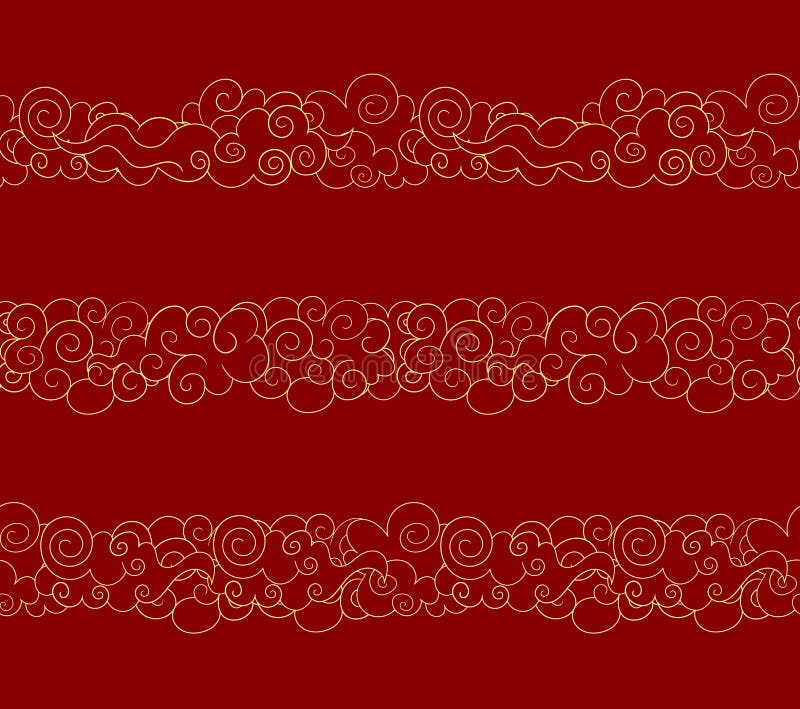 Vector Seamless Oriental Clouds, Golden Lines, Traditional Style Design Elements Set. stock illustration Vector Seamless Oriental Clouds, Golden Lines, Traditional Style Design Elements Set. stock illustration