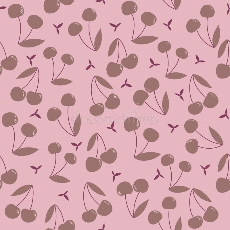 Vector Seamless Pastel Pink Cherries Pattern. Stock Illustration