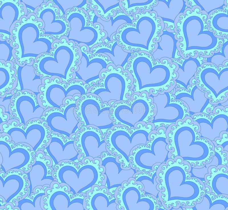 Vector Seamless Pattern with Abstract Blue Hearts. Endless Texture ...