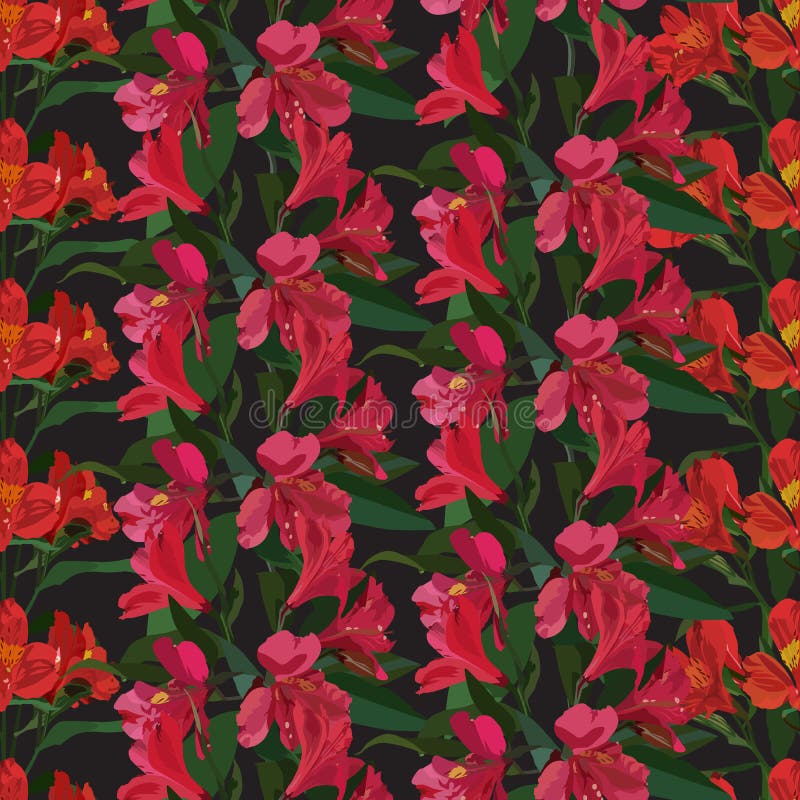 Vector Seamless Pattern with Alstroemeria Flowers. Floral Background