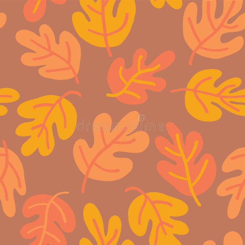 Vector seamless pattern of autumn leaves. Oak leaf subtle fall background orange, yellow, and red for textile, digital paper