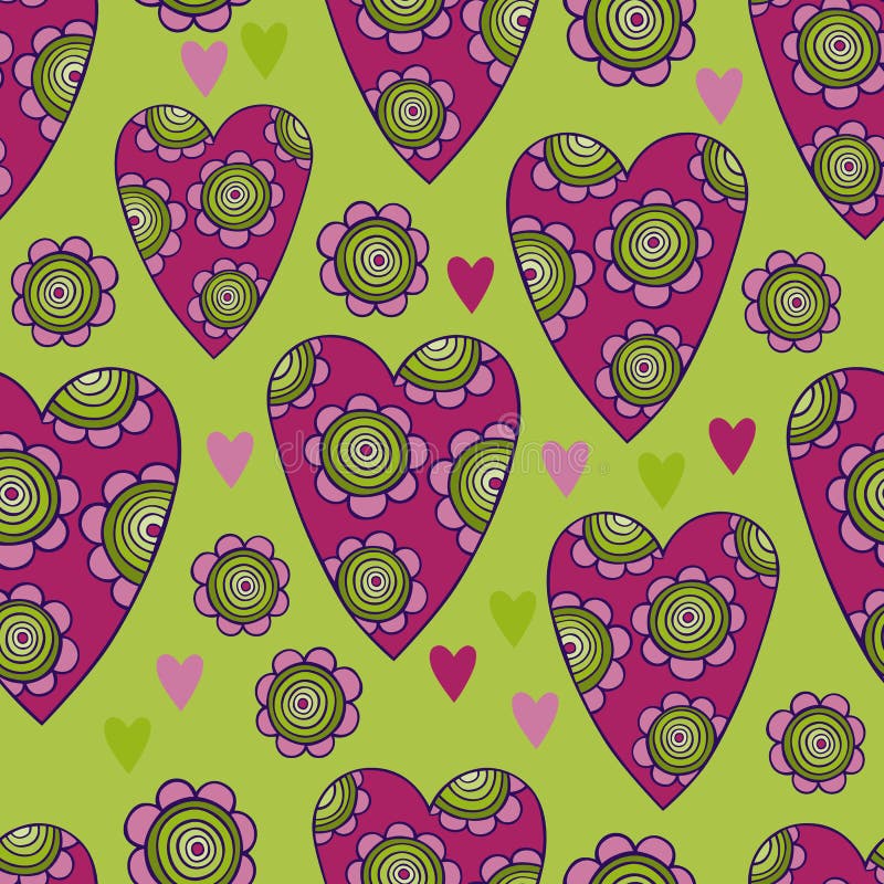 Vector seamless pattern of beautiful hearts with flowers. The best for Valentines's Day, Wedding and Birthday design. royalty free illustration Vector seamless pattern of beautiful hearts with flowers. The best for Valentines's Day, Wedding and Birthday design. royalty free illustration