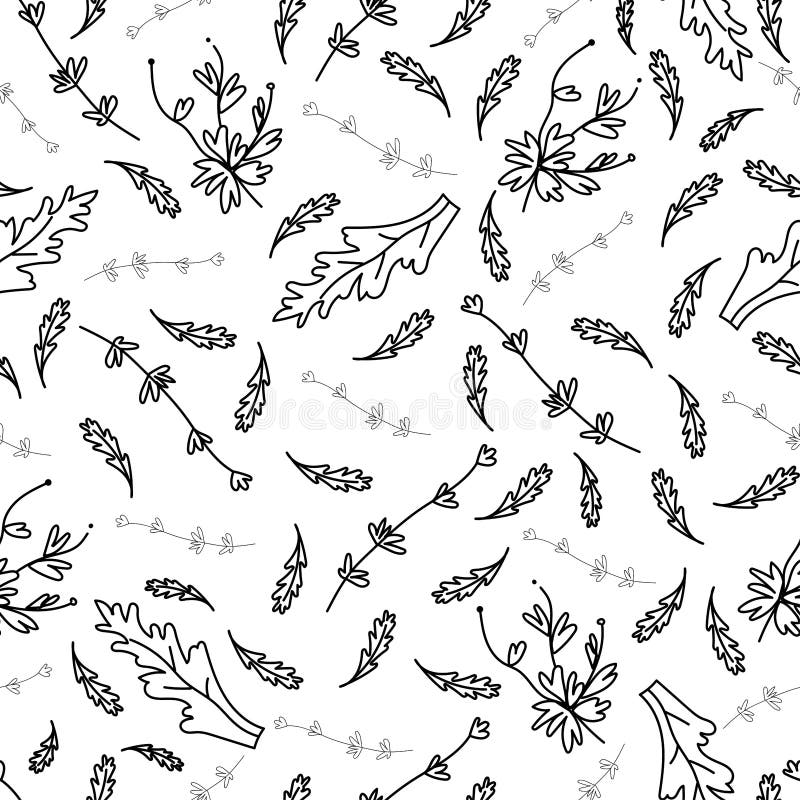 Vector Seamless Pattern With Branches And Leaves In Doodle Style Stock