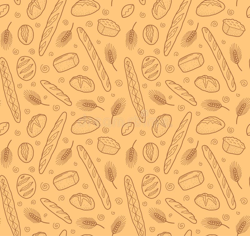 Vector seamless pattern with breads and baguettes