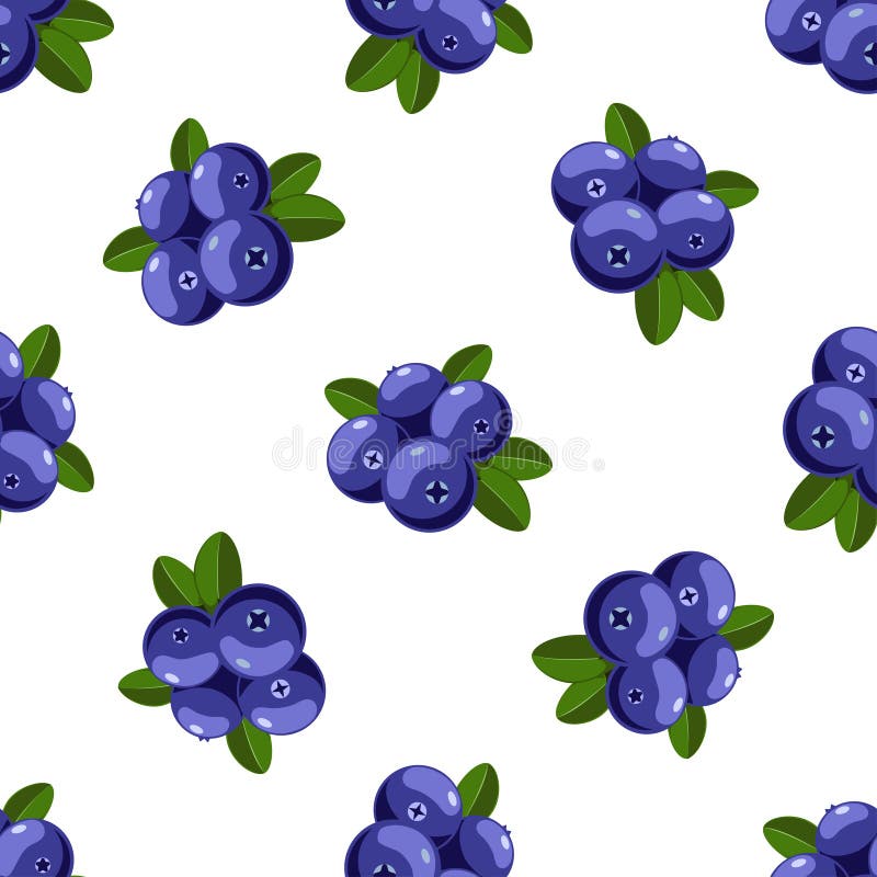 Vector seamless pattern with cartoon bilberries with green leaves isolated on a white. Cute illustration used for magazine, book