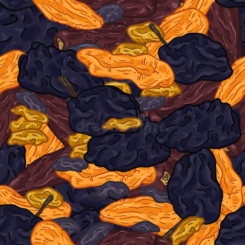Vector Seamless Pattern of Dried Fruits stock illustration Vector Seamless Pattern of Dried Fruits stock illustration