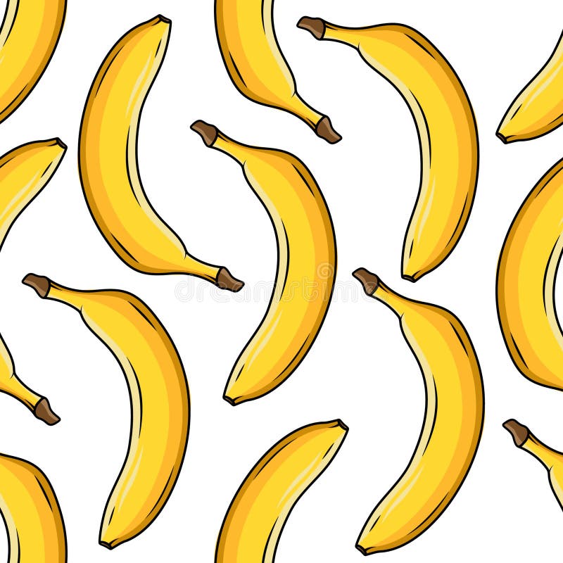 Vector seamless pattern with colorful bananas. Image of bananas isolated on a white background. Color print for packaging, boxes stock illustration
