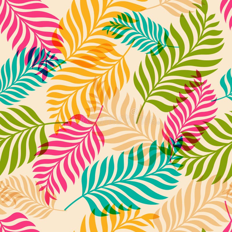 Vector seamless pattern of colorful palm tree leaves. Nature org vector illustration