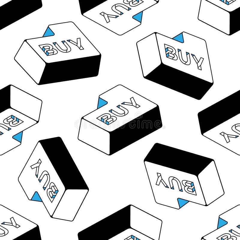 Vector seamless pattern with computer keyboard keys with inscription BUY. Line isometric icon buy button. Online shopping, online stock illustration