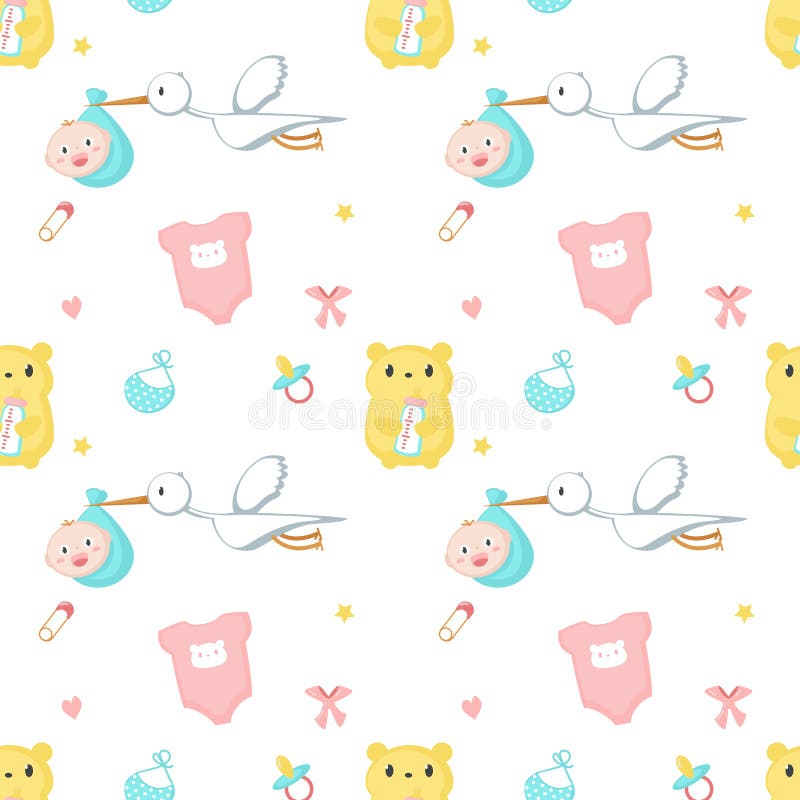 Baby shower vector seamless pattern with newborn items stock illustration Baby shower vector seamless pattern with newborn items stock illustration