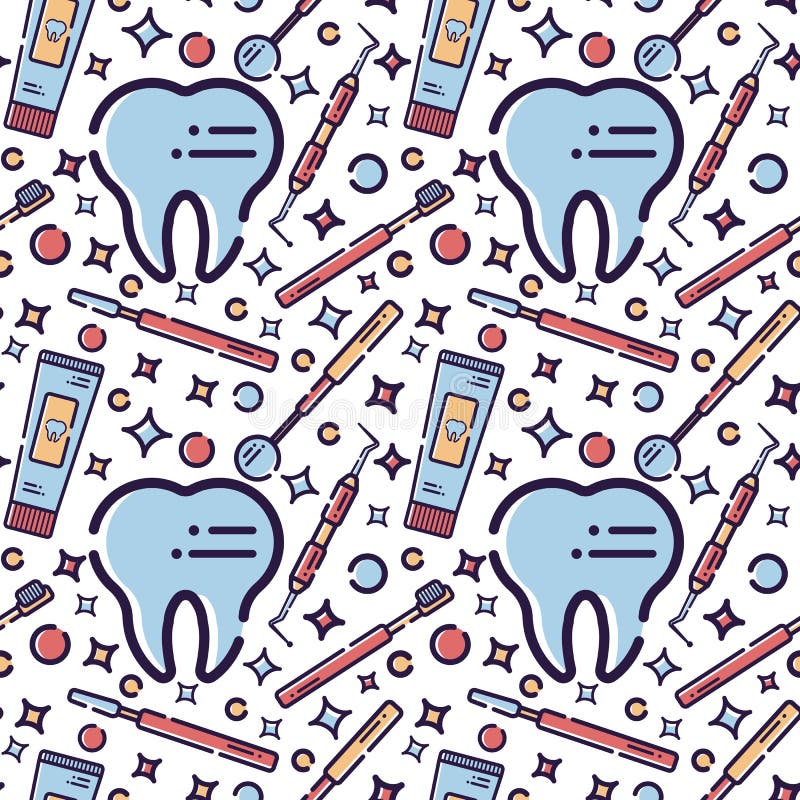 Vector Seamless Pattern on Dental Theme. Teeth and Equipment for ...