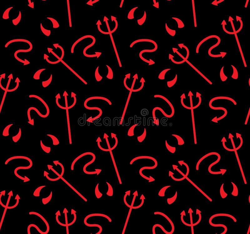 Vector Seamless Pattern of Devil Horns and Trident Stock Vector