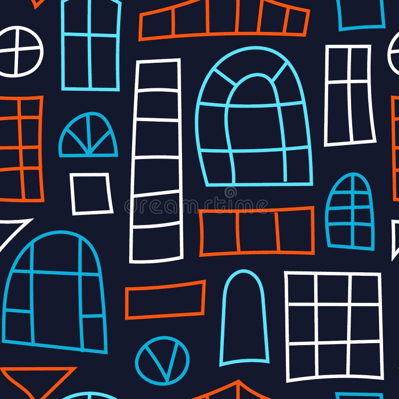 Vector Seamless pattern with different windows elements: round, rectangular, triangular shapes etc vector illustration