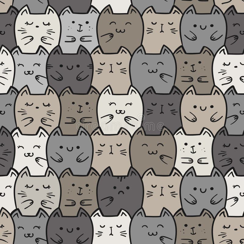 Vector Seamless Pattern with Doodle Cats. Stock Vector - Illustration ...