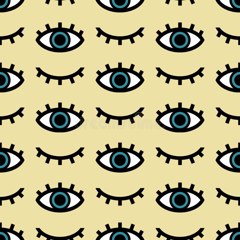 Vector seamless pattern of eyes open and closed on yellow background vector illustration Vector seamless pattern of eyes open and closed on yellow background vector illustration