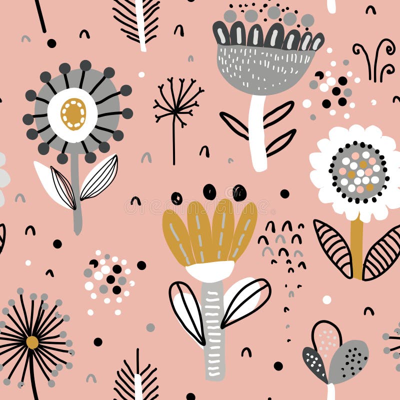 Vector seamless pattern with fancy flowers. stock illustration Vector seamless pattern with fancy flowers. stock illustration