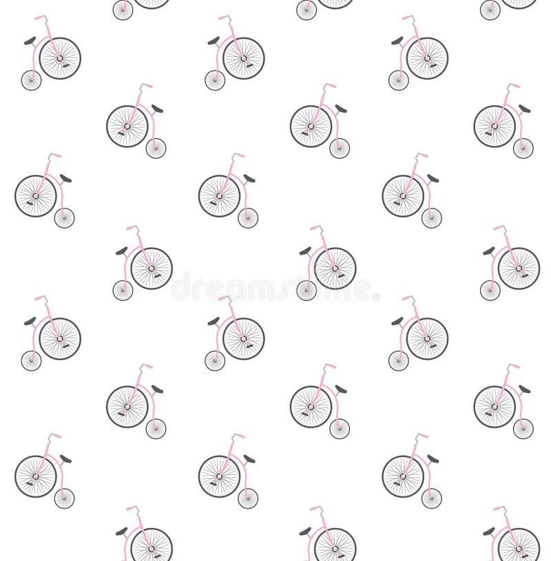 Vector Seamless Pattern of Flat Cartoon Pastel Pink One Wheel Retro ...