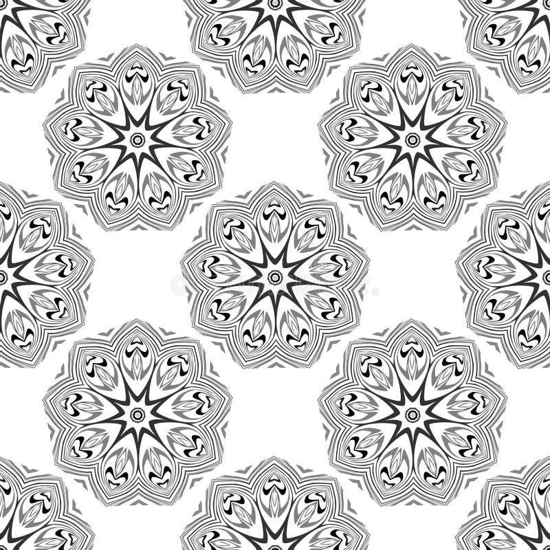Vector seamless pattern. Floral stylish background. Monochrome repeating texture with linear geometric flowers. stock illustration Vector seamless pattern. Floral stylish background. Monochrome repeating texture with linear geometric flowers. stock illustration