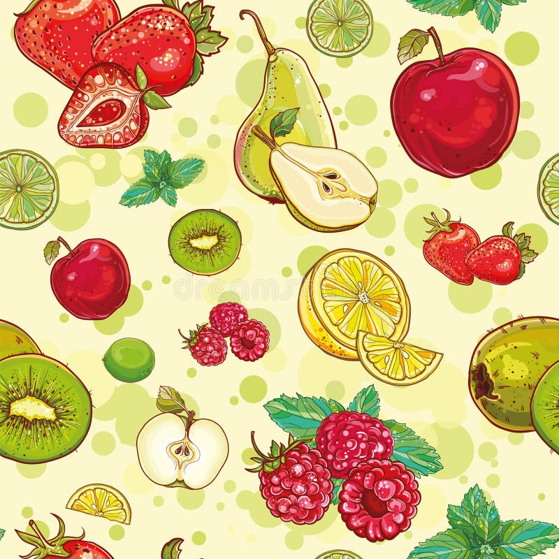 Vector seamless pattern with fresh fruits and berries royalty free illustration