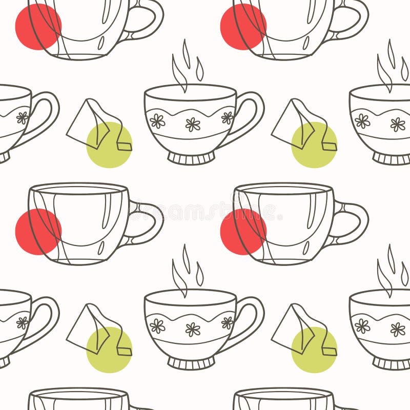 Vector Seamless Pattern on the Fun Cups for Tea and Coffee Stock Vector
