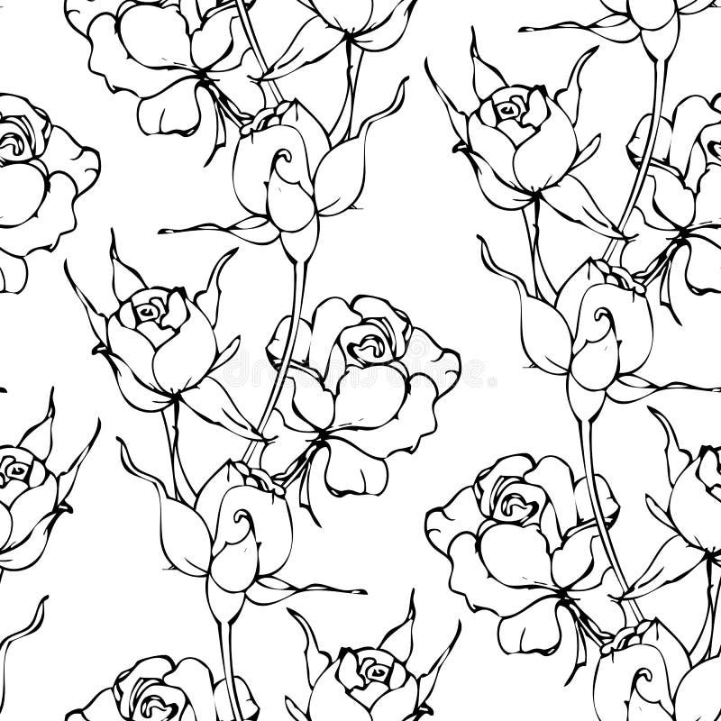 Vector seamless pattern with hand drawing black and white flowers