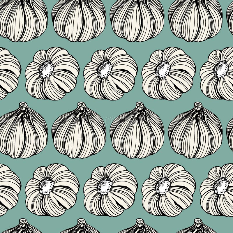Hand drawn garlic pattern stock illustration