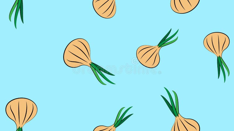 Vector seamless pattern with hand drawn white onion bulbs and spring onions. Beautiful food design elements, green vegetables royalty free illustration