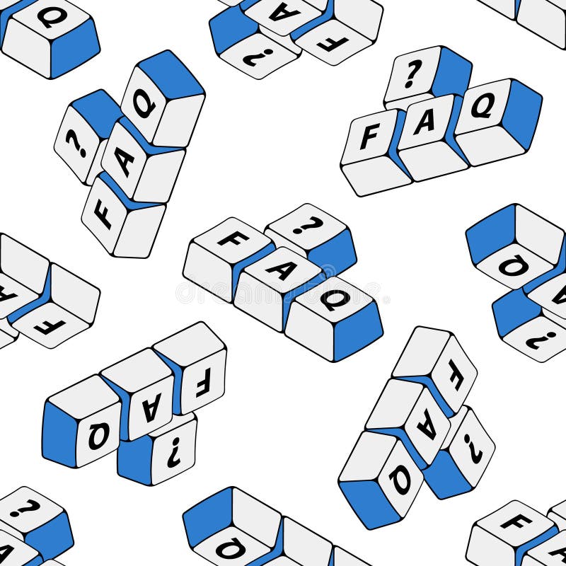 Vector seamless pattern with isometric keyboard buttons with question mark and FAQ, frequently asked questions. FAQ word and stock illustration