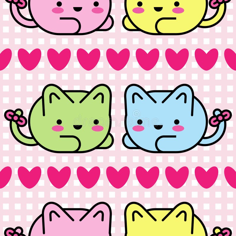 Vector Seamless Pattern. Kawaii Background. Cute Cartoon Cats Stock Illustration - Illustration of packaging, patterns: 125717505 Vector Seamless Pattern. Kawaii Background. Cute Cartoon Cats Stock Illustration - Illustration of packaging, patterns: 125717505