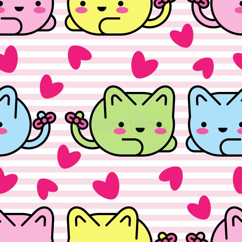 Vector Seamless Pattern. Kawaii Background. Cute Cartoon Cats Stock  Illustration - Illustration of packaging, cute: 125717467
