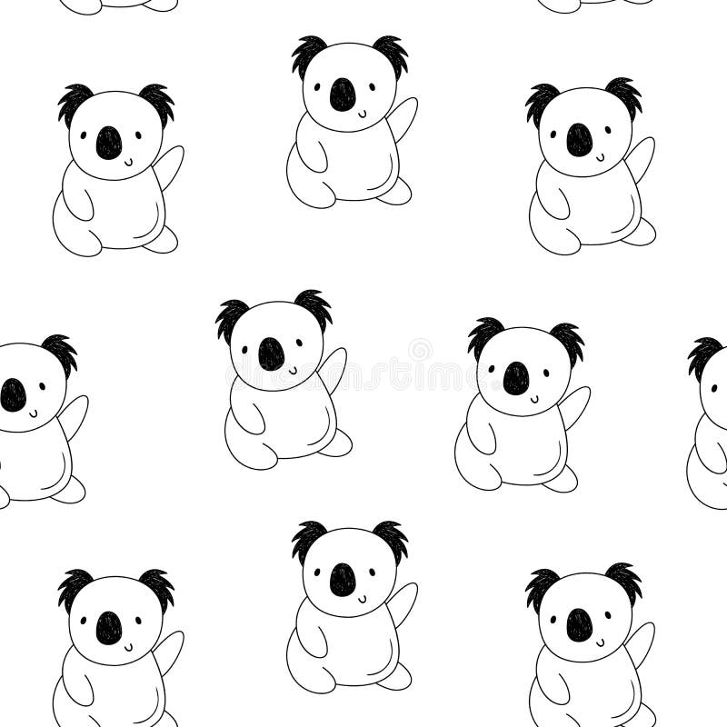 Vector seamless pattern with Koalas. The cartoon style. Drawing by hand royalty free illustration Vector seamless pattern with Koalas. The cartoon style. Drawing by hand royalty free illustration