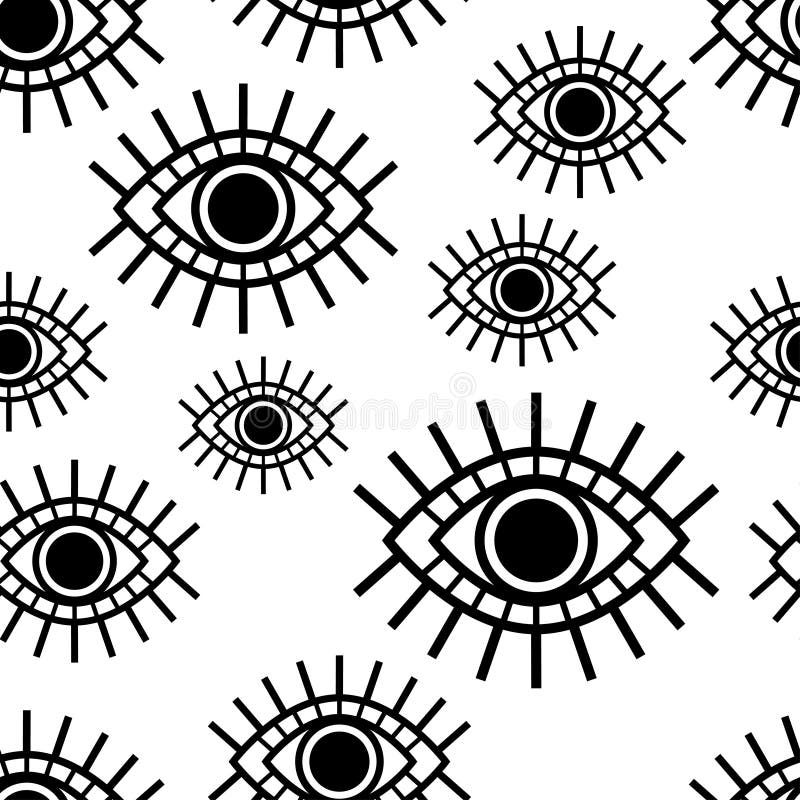 Vector Seamless Pattern with Open Black Eyes Isolated on White