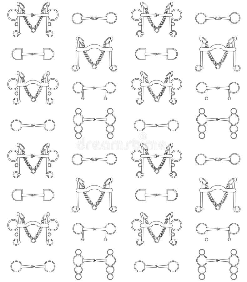 Vector Seamless Pattern of Outline Horse Bits Stock Illustration