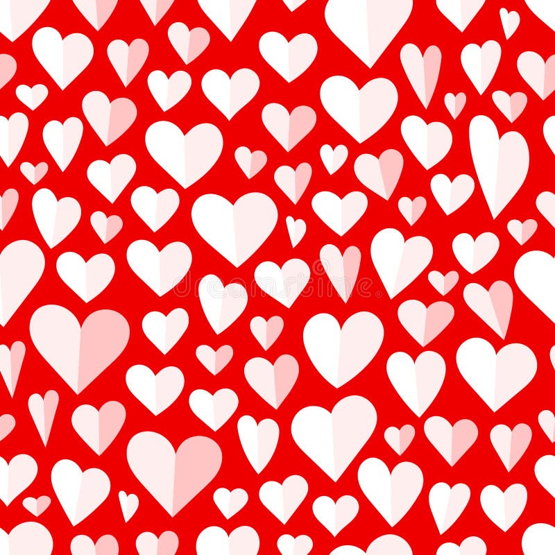 Vector seamless pattern on hearts on red