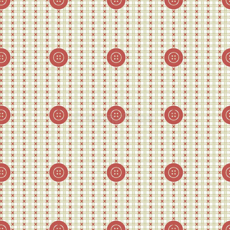 Vector seamless pattern. Pastel beige background with red buttons, fabric swatch samples texture.