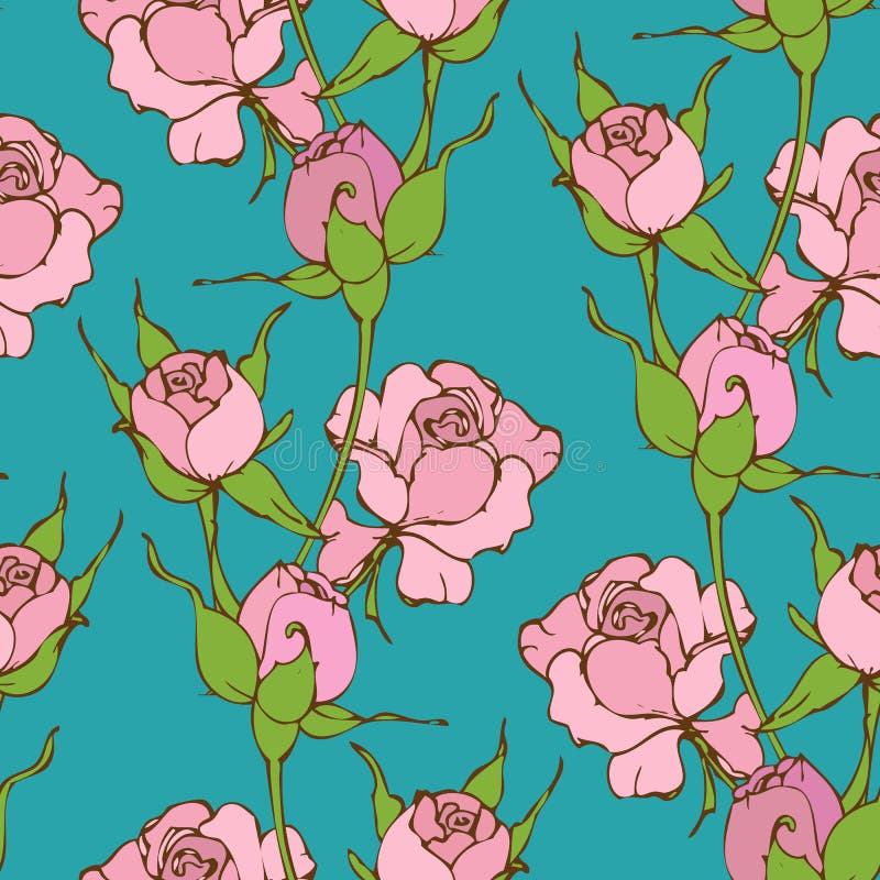 Vector seamless pattern with pink roses