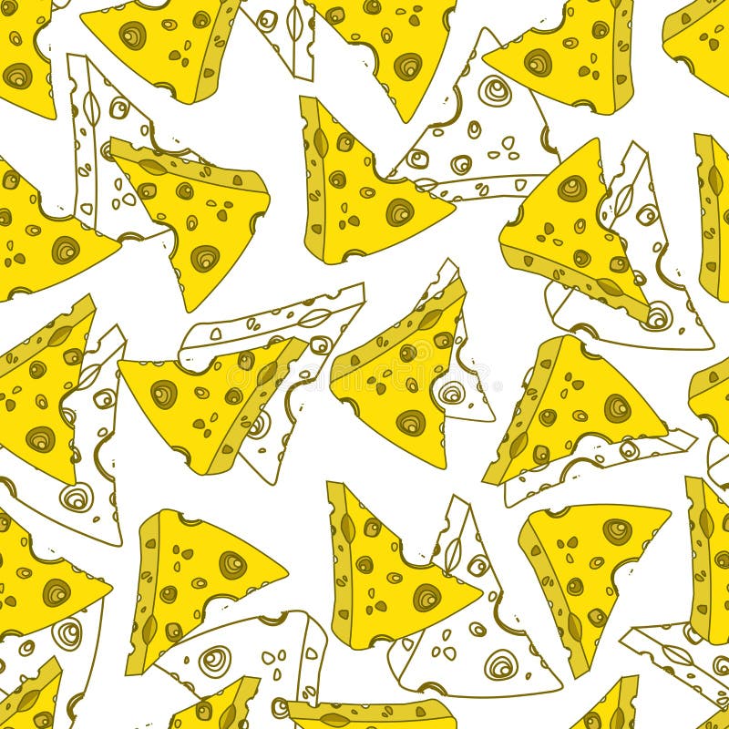 Vector seamless pattern,print with pieces of cheese. Fine, colorful design. stock illustration Vector seamless pattern,print with pieces of cheese. Fine, colorful design. stock illustration